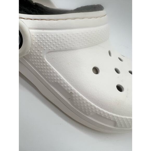 Crocs Sandals Clogs Shoes Kids Children’s 1 Lined Croc White Gray Fuzzy Insole - Picture 6 of 12